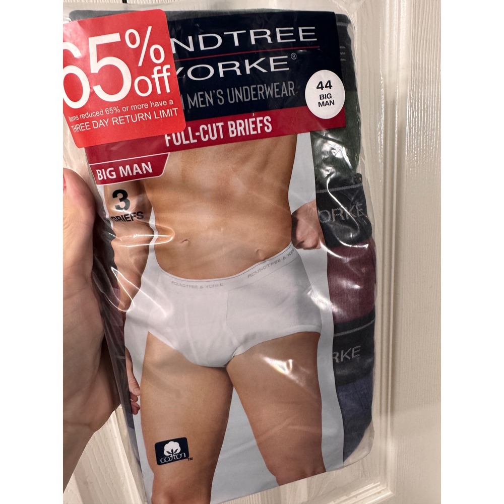 Roundtree & Yorke Mens 3 Pack Full-Cut Briefs Big Man Size 44 Cotton Underwear